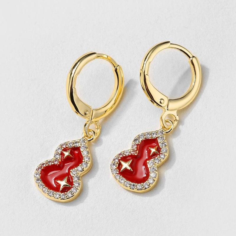 

Stud Earrings MASA Est Summer Style Cute Gourd Pear Shape Red Enamel Hoop For Woman Trendy Zirconia Pary Jewelry Birthday Gift
