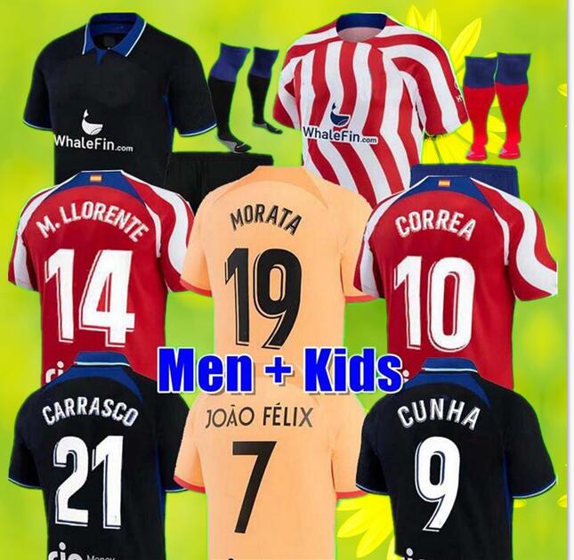 

soccer jerseys 22 23 JOAO FELIX home 2022 2023 M. LLORENTE Correa camiseta football shirts uniforms away kids kit GRIEZMANN R. DE PAUL Cunha CARRASCO Atletico MadridS, 3rd kids