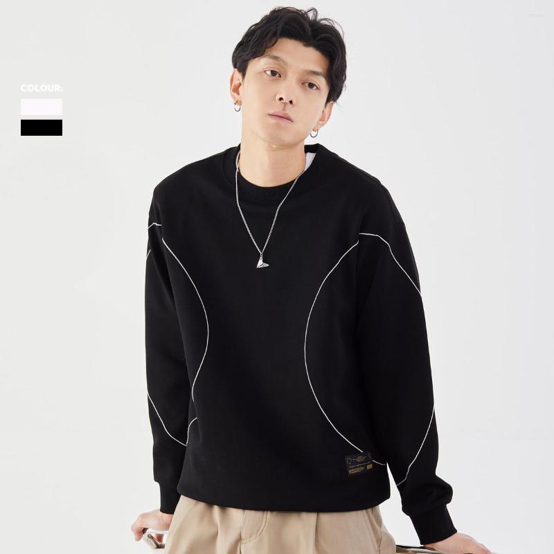 

Men's Hoodies Spring Autumn Men Sweatshirts Black White Line Decoration Loose Fashion Brand Comfortable Cotton Trendy Streetwear Pullover