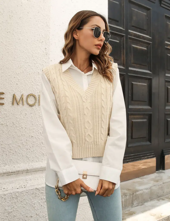 

Women' Sweater Solid V-neck Cable Knit Long Sleeve Fall Winter Sweater Vest / tees, Black