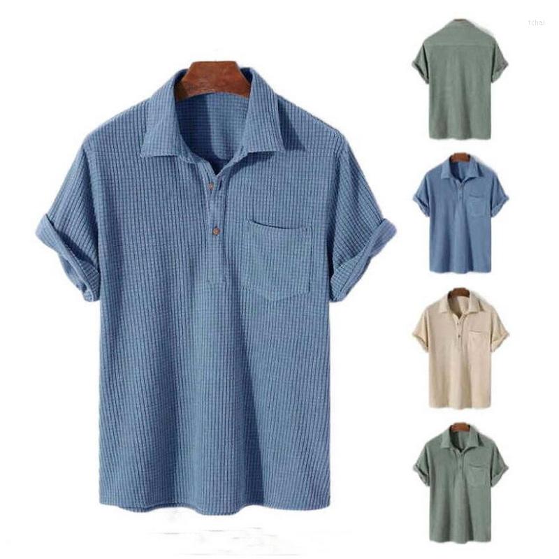

Men's Casual Shirts Mens Summer Fashion Plaid Short Sleeve Men Cotton Loose Comfortable Single Pocket Solid Color Lapel Tops, Green