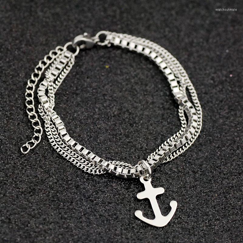 

Charm Bracelets Fashion Simple Female Trend Stainless Steel Bead Chain Three-layer Cross Bracelet Gift Jewelry
