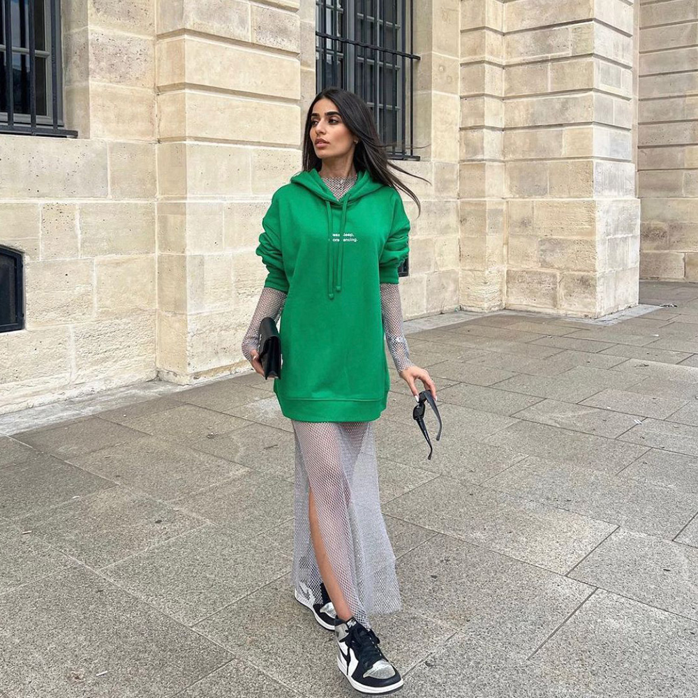 

Autumn winter 2022 new hoodie women' green casual long sleeve print string hoodie