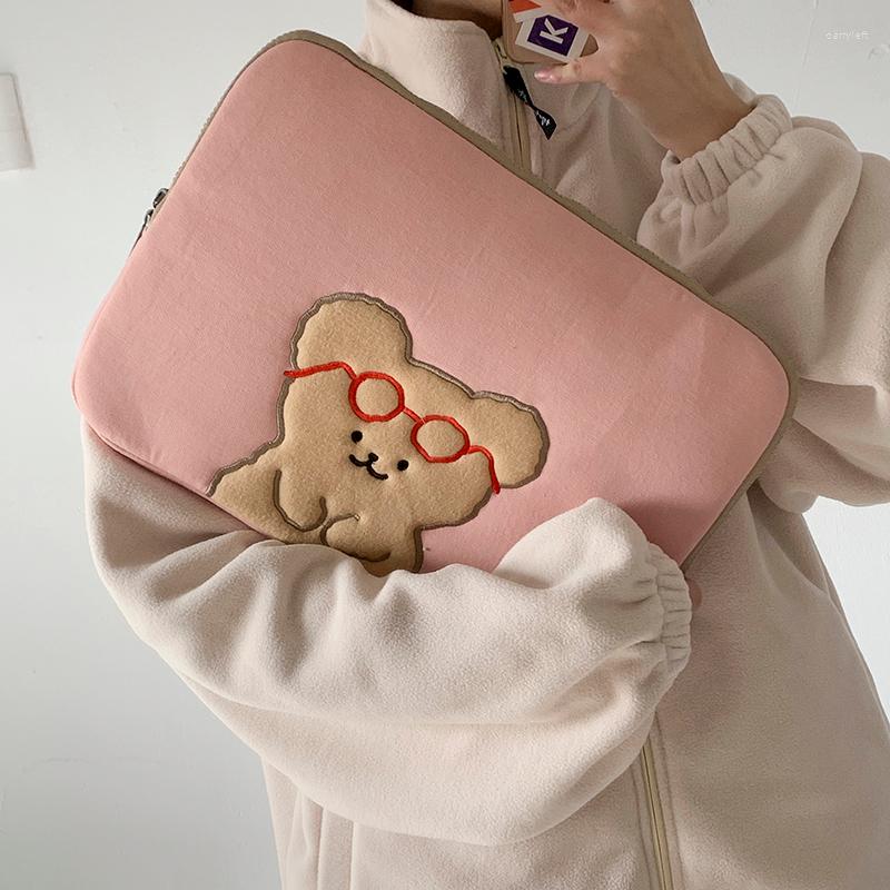 

Cosmetic Bags 2022 Tablet Case Laptop Storage Bag For Mac Ipad Pro 9.7 11 13 15Inch Cute Cartoon Bear Embroidery Inner M9001, Small size 11
