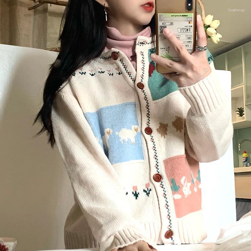

Women's Knits Women's Sweaters Japanese Kawaii Ulzzang Vintage Loose Casual Lazy Contrast Sweater Female Korean Harajuku Clothing For, Apricot