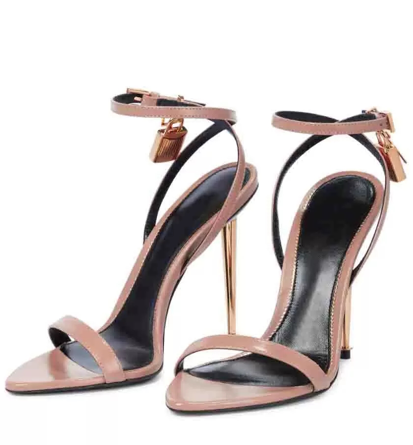 

Women Sandal High Heels Shoes Leather Sandal Tom-Ford-Sandals Padlock Wedding Bride Shoes Luxury Brands Naked Sandal Gold Heel Pop Heeled With Box