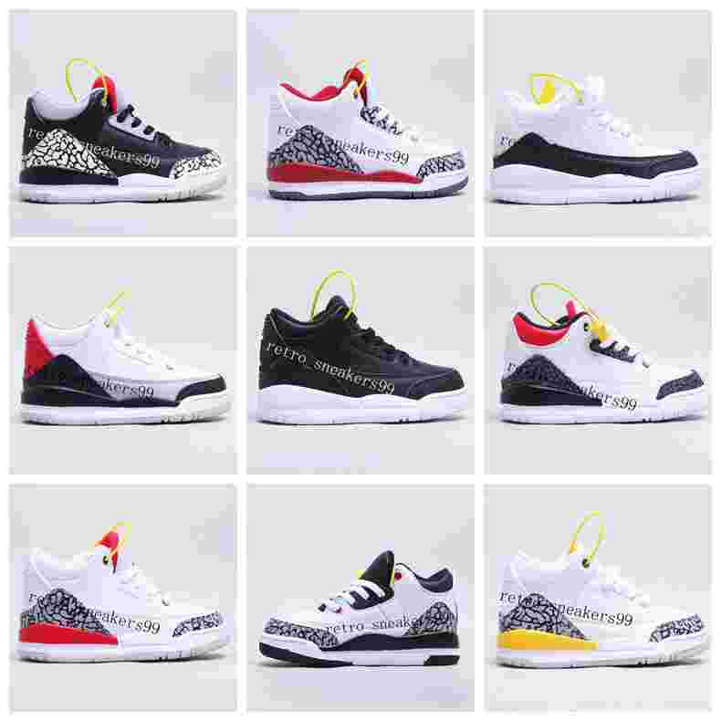 

2022 kids shoes toddler designer Jumpman 3 Running basketball shoe J3 childrens shoes sneaker girls boys tennis White Black sports all match sneakers, Box