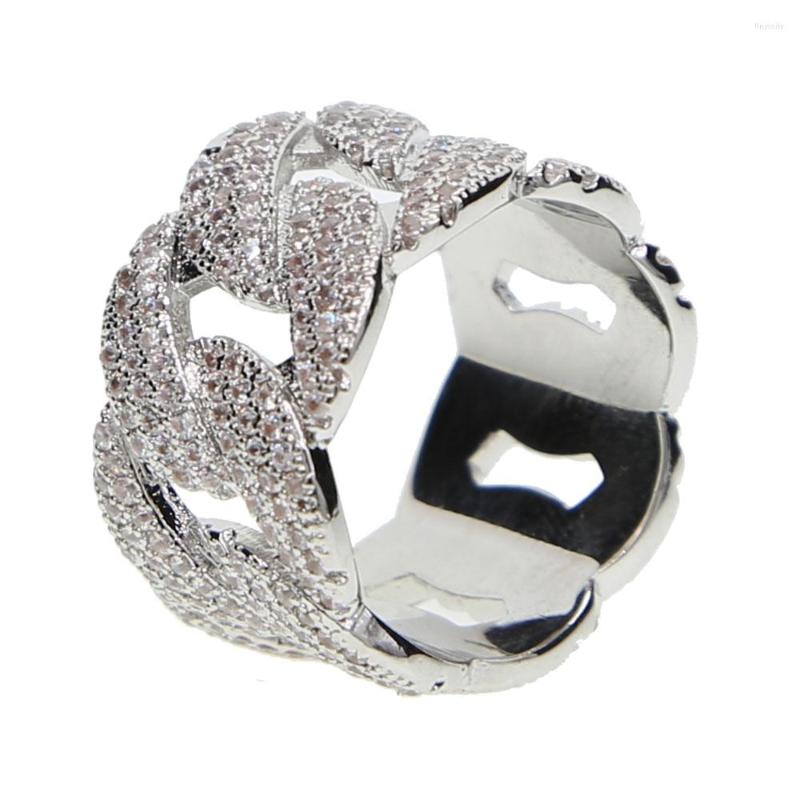 

Wedding Rings 2022 Sparking Bling Hip Hop Cuban Chain Shape Full CZ Ring For Men Engagement Jewelry Delicate Hollow 3 Color Size#789
