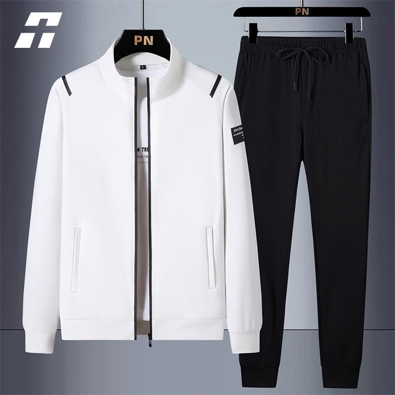 

Men's Tracksuits Casual Tracksuit Spring Autumn Sportswear Men 2 Piece Sets Sweatpants Print Brand Zipper Male Sweatshirt Suit Plus Size 220930, Tz888white