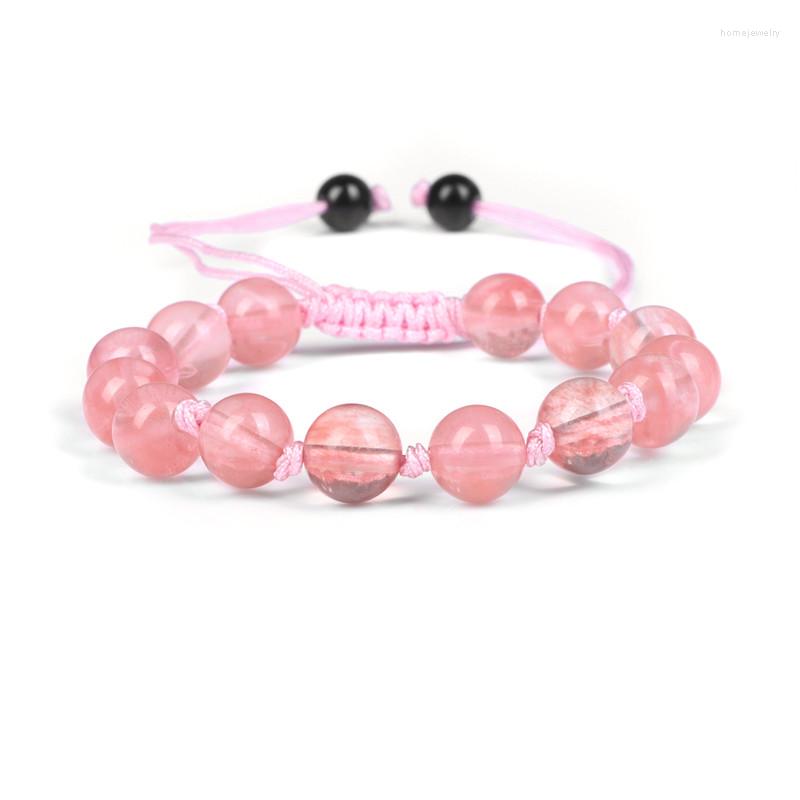 

Strand Red Watermelon Quartzs Bracelet 8MM Beads Rope Braided Bracelets For Women Woven Wristbands Adjustable Female Jewelry Gift