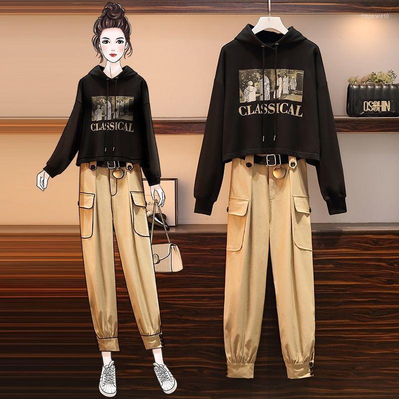 

Women's Two Piece Pants 2022 Spring And Summer Plus Size Women's Western Style Age-reducing Hooded Sweater Fashion Slimmer Two-piece, Two-piece suit
