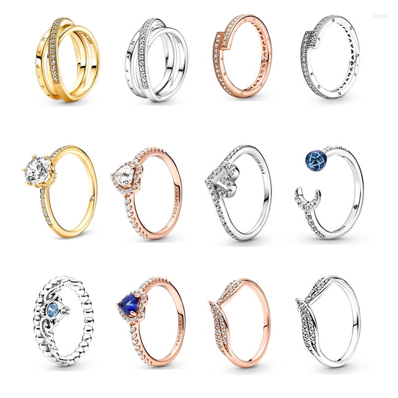 

Cluster Rings 2022 925 Sterling Silver Daisy Crown Love Heart Opening Charms For Women Engagement Jewelry Anniversary