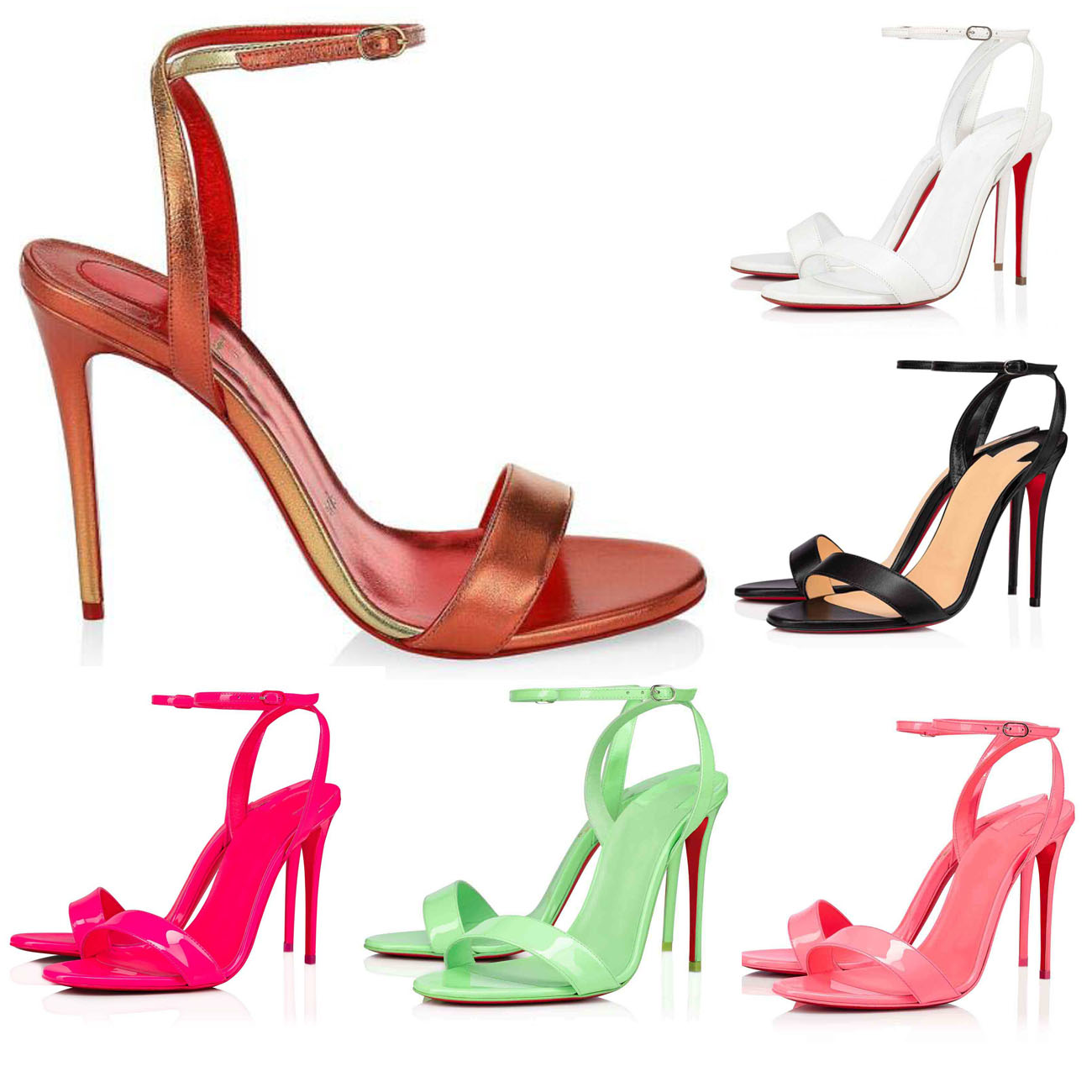 

Paris Women high heels luxury sandals dress shoes reds sole soiked wedding party loubigirl sling shoes ankle strap black white nude genuine leather with box, #01