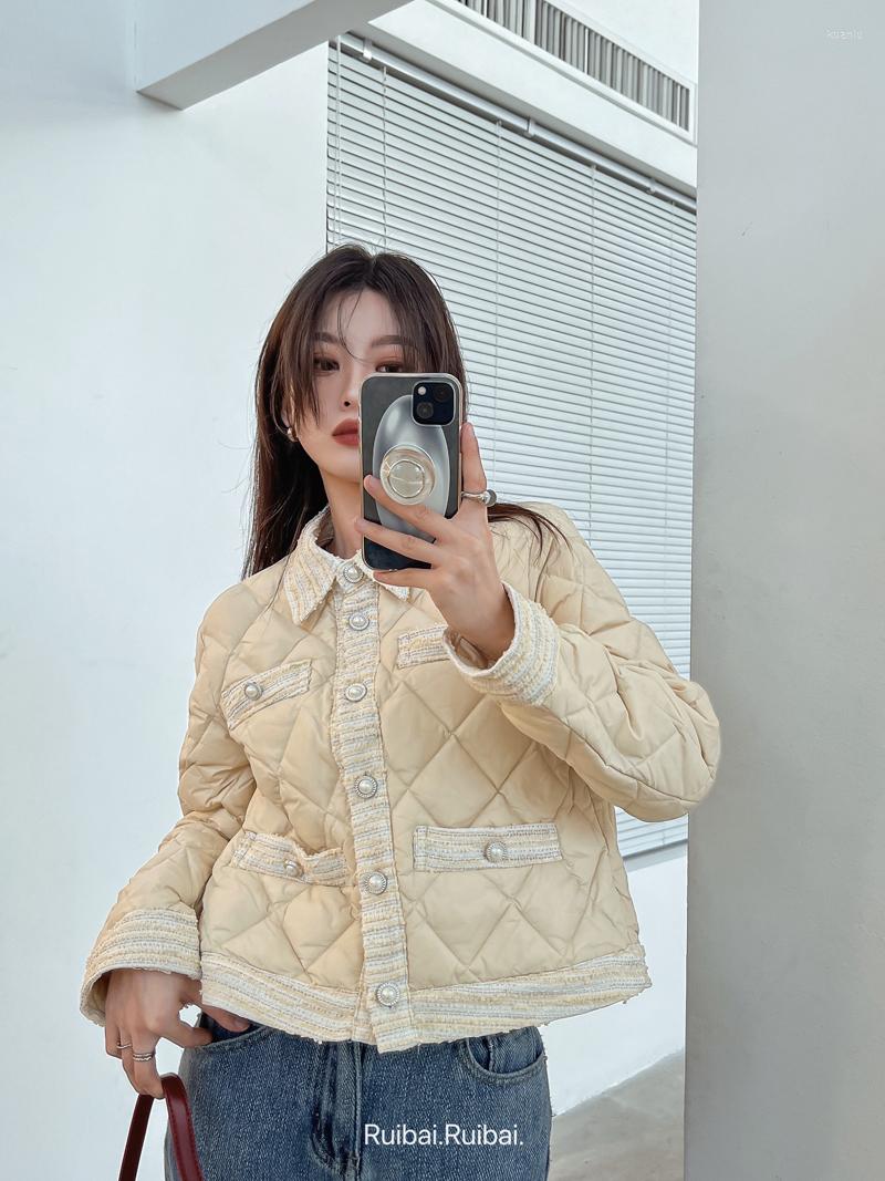 

Women' Trench Coats Elegant Patchwork Single Breasted Padded Jacket For Women Autumn Winter Long Sleeve Quilted Outwear Lady Streetwear Top, Apricot