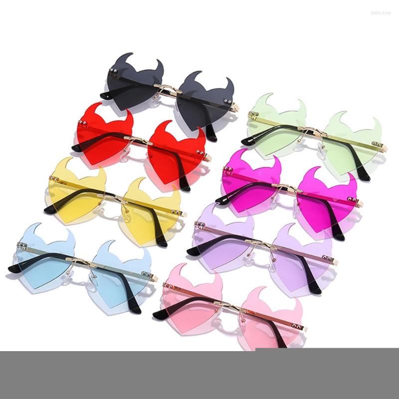 

Sunglasses Rimless Devil Horn Heart Shape For Women Men Trendy UV Protection Sun Glasses Novel Party Halloween Cosplay