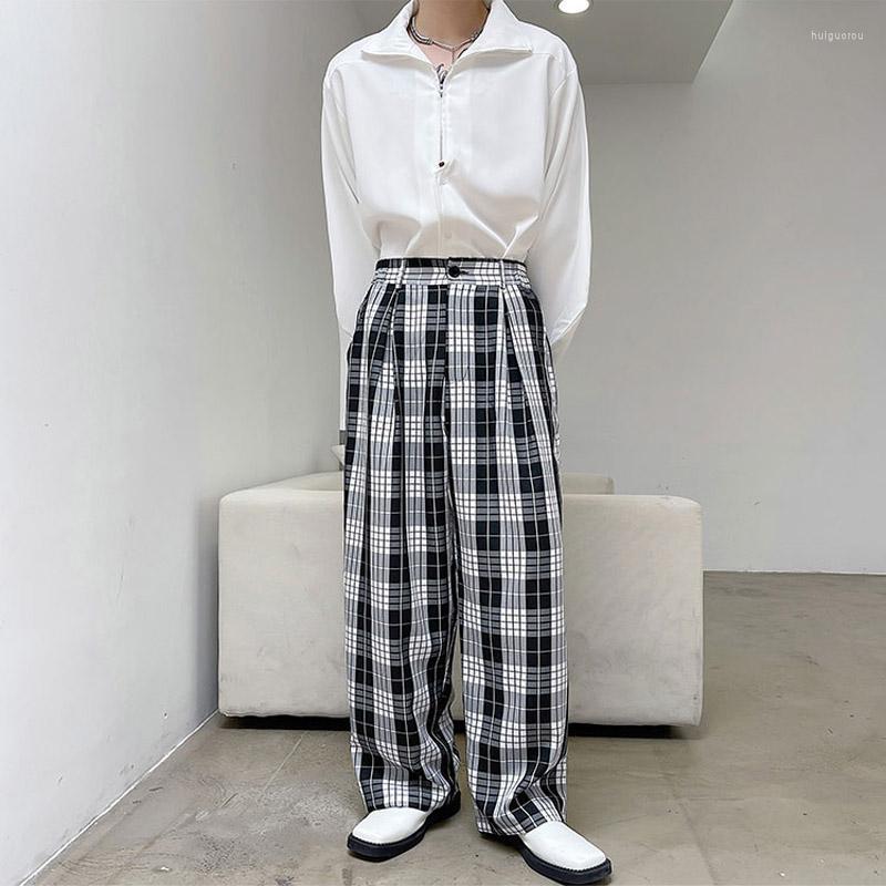 

Men's Pants Men's Vintage Trend Chic Straight Plaid Pant Men Korean Streetwear Fashion Loose Casual Man Women Long Trousers, 2409