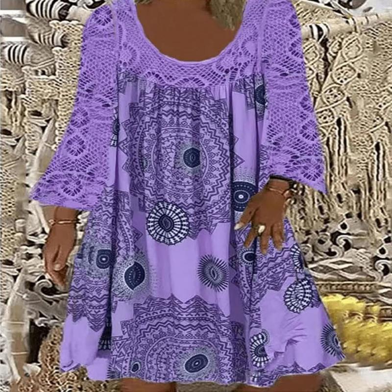 

Casual Dresses Breathable Fabulous Women Retro Boho Print Dress Streetwear Mini Printing For Daily Wear, Blue