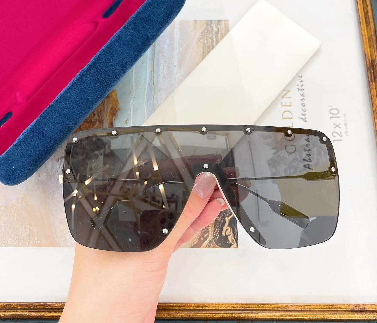 

Oversized Mask Sunglasses 1245S Metal Gold Silver Grey Lens Design Sun Glasses for Women Men Shades Summer Sunnies UV400 Lens