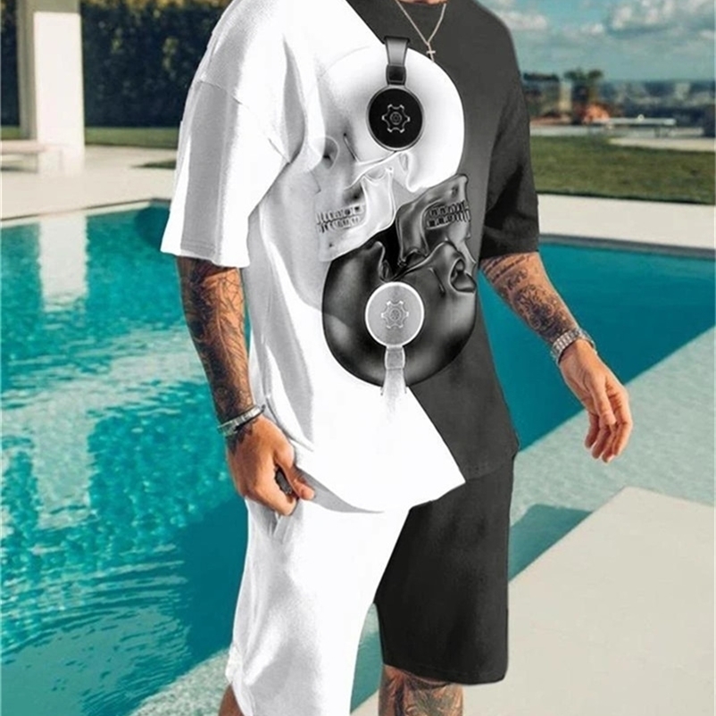 

Men's Tracksuits Big Size Men Set Summer Casual Tracksuit Skull Black White Matching Shorts 2PCS Suit Graffiti 3D Print Outfits Sports 220930, Ts1102