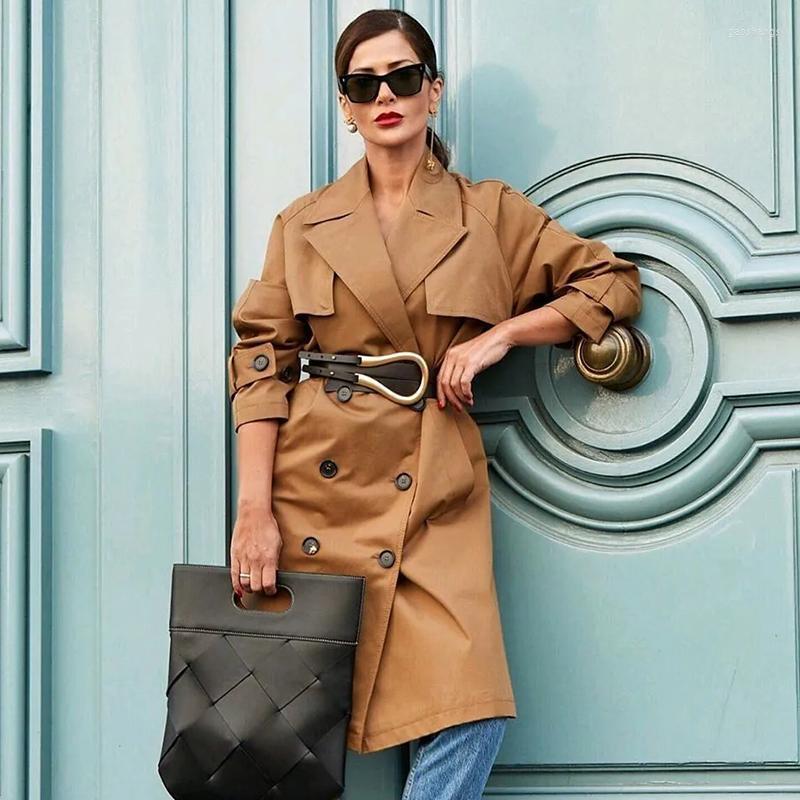 

Women' Trench Coats Foridol Streetstyle Khaki Long Coat Women Elegant Double Breasted Vintage Autumn Winter 2022 Women