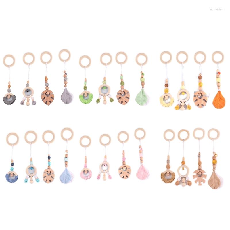 

Stroller Parts 4pcs Born Wooden Beads Leaves Baby Play Gym Sensory Toy Hanging Ornament Room Decorations For Birthday Shower Gifts