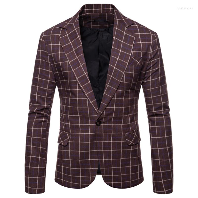 

Men's Suits Spring And Autumn Casual Men's Suit Jacket Business Formal Fashion Plaid Slim Lapel Blazers, Burgundy