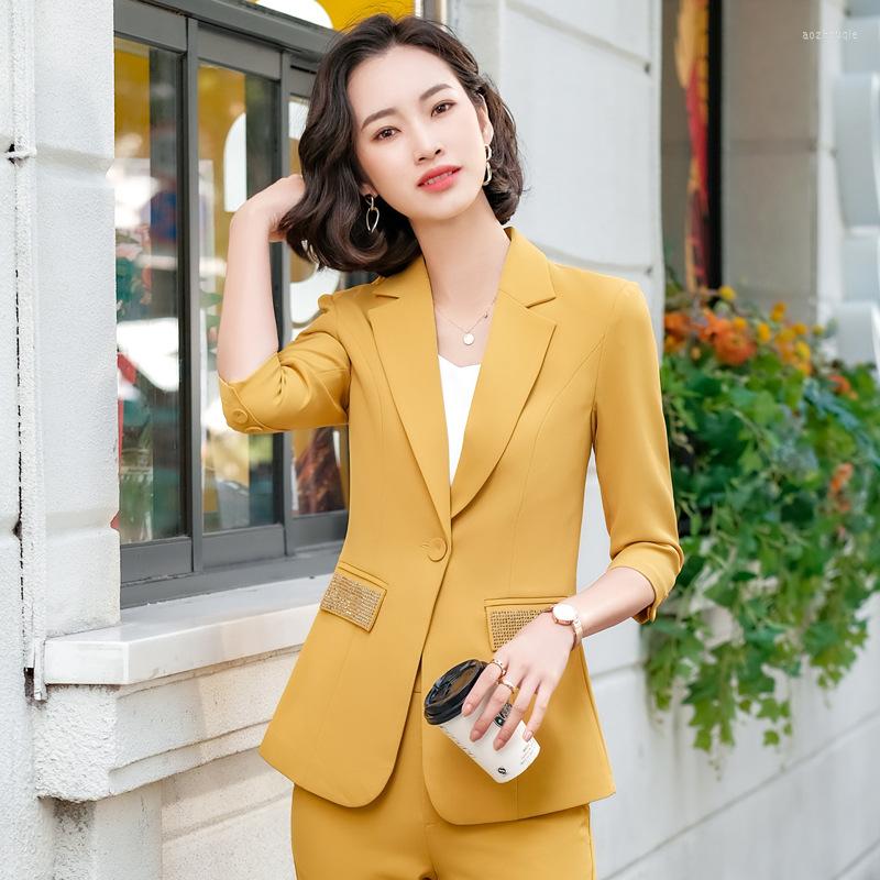 

Women' Two Piece Pants IZICFLY Style Summer Green 2 Blazer Suits Women Outfits Slim Half Office Yellow Business Set With Work Wear, Pink coat and skirt