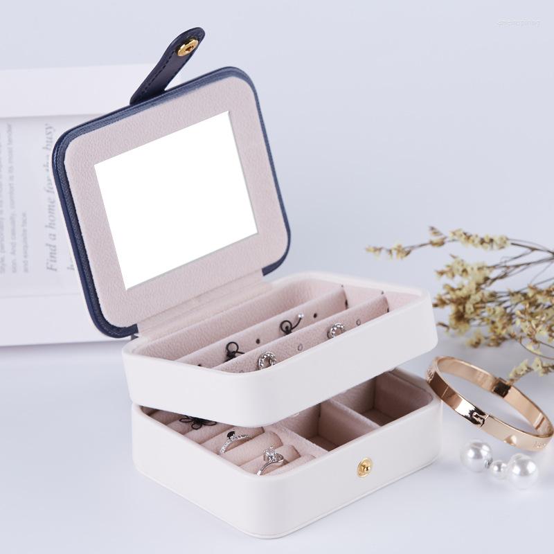 

Jewelry Pouches 2022 Three Layer Portable Travel Box Leather Ring Necklace Earring Storage