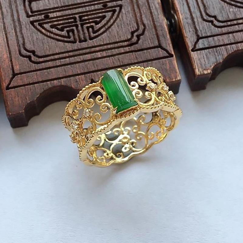 

Cluster Rings Natural Hetian Jasper Geometric Opening Adjustable Ring Chinese Retro Pattern High-end Light Luxury Charm Women's Silver