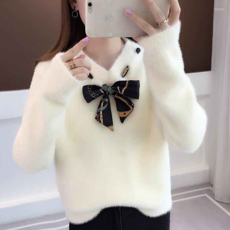 

Women's Sweaters Mink-like Wool Pullover Women's Loose Outer Wear Trendy Short V-neck Mink Velvet Bottoming Sweater Sweet