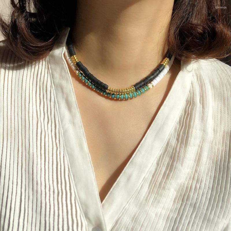 

Choker Women Soft Pottery Necklace Bohemian Black White Clay Turquoise Gold Plated Spacer Fashion Couple Chokers