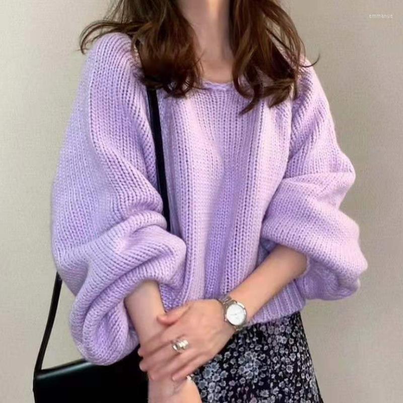 

Women's Sweaters Nomikuma Autumn Japan Style Sweater Women Candy Color O Neck Long Sleeve All-match Pullover Jumpers Casual Loose Pull Femme, Green