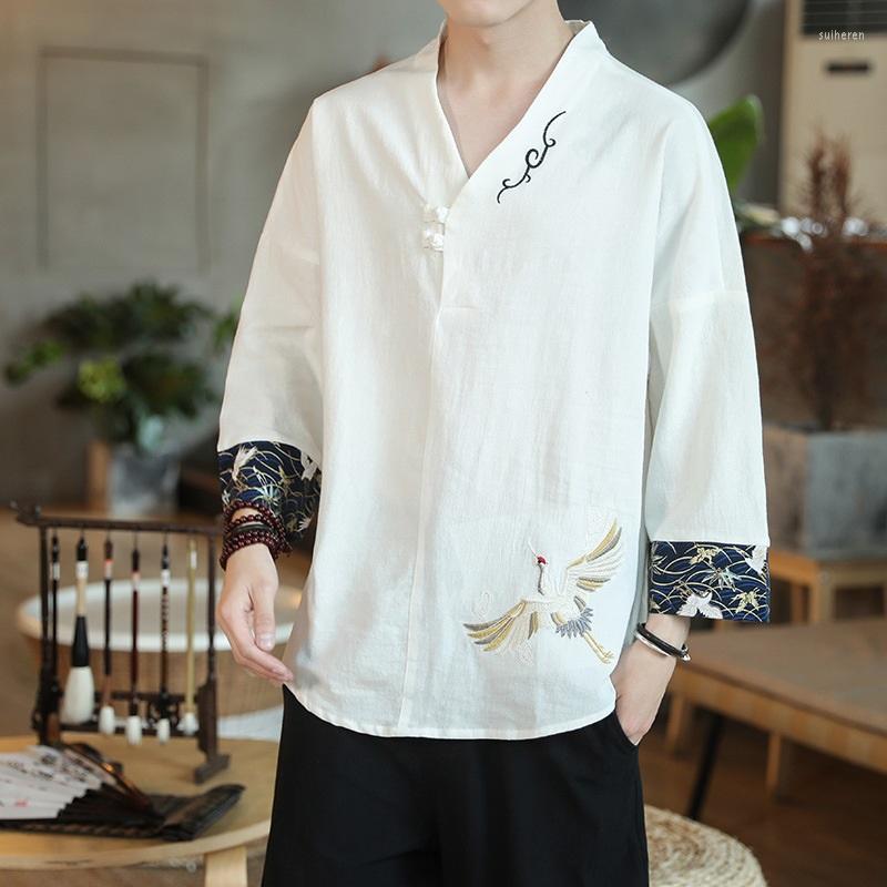 

Ethnic Clothing Summer Men Linen Shirt Chinese Style Retro Casual Tops Plus Size Traditional Asian Clothes Tang Suit For Man 12223