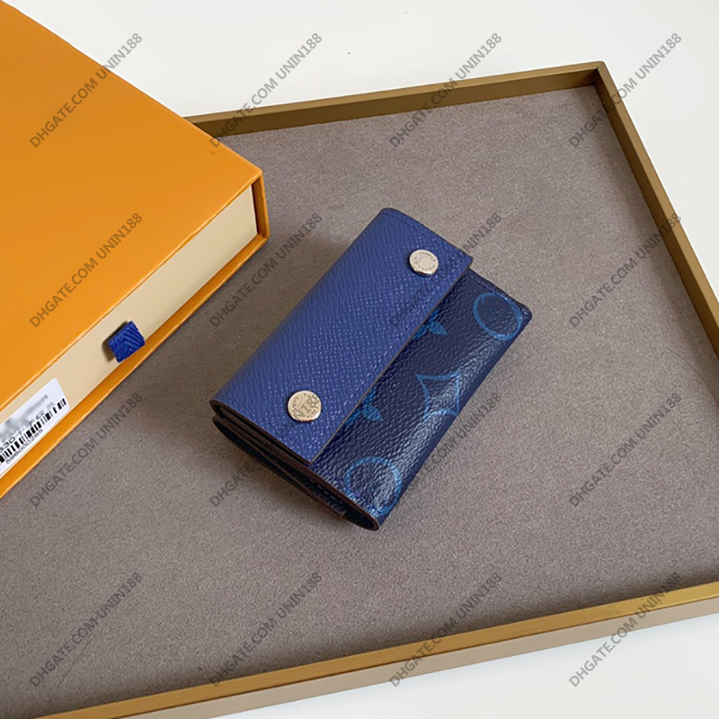 

Women Short Wallets Card Holder Contrast Color Stitching Handbag Luxurys Designers Bag Ladies Travel Wallet Coin Purse With original box, Blue