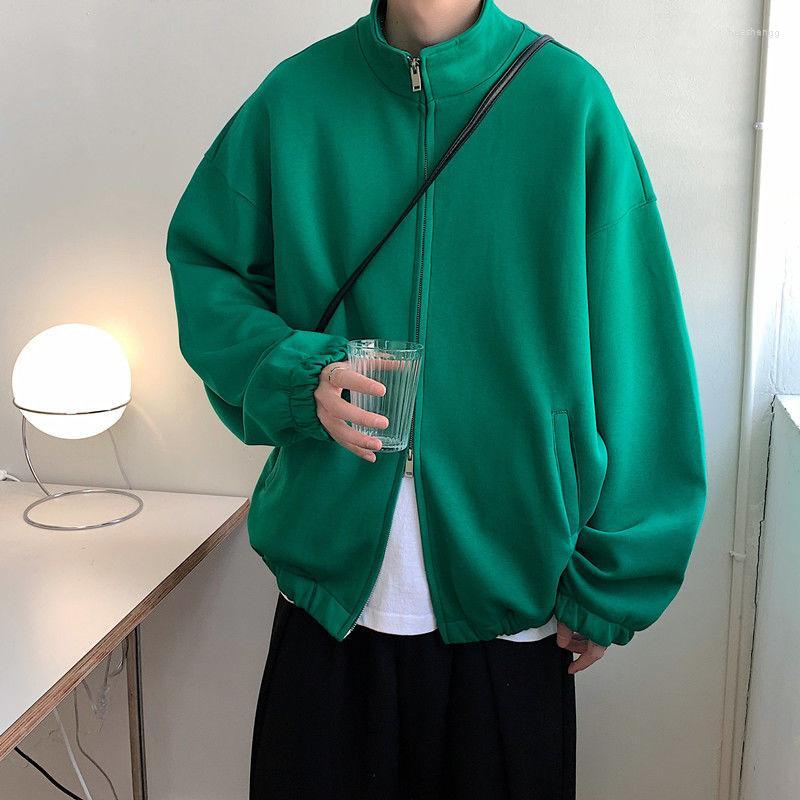 

Men's Jackets Men's Men's Korean Style Loose Double Zipper Coats Streetwear Bomber Fashion Trend Green Color Casual Outerwear, Black