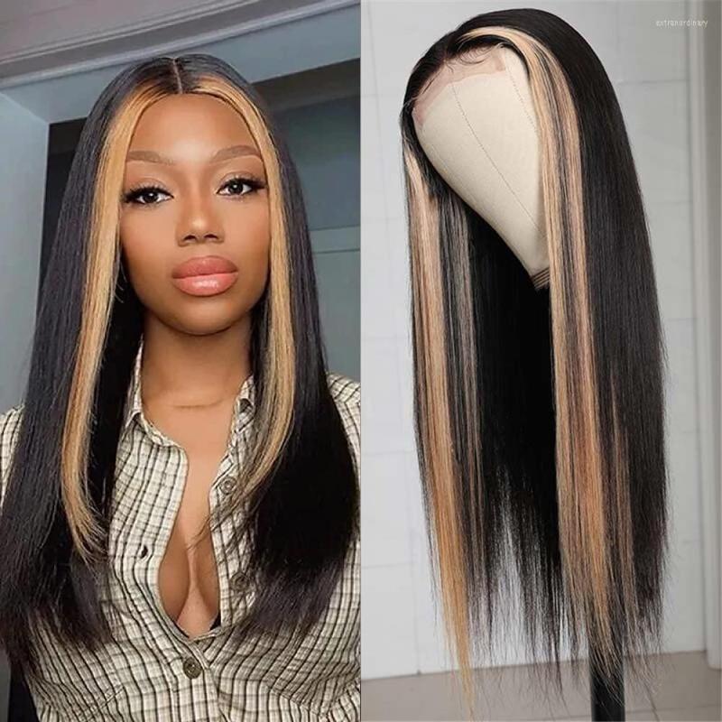 

Highlight Wig 27 Colored Straight Lace Front Human Hair Peruvian PrePlucked Baby For Women 4x4 Closure, Picture shown