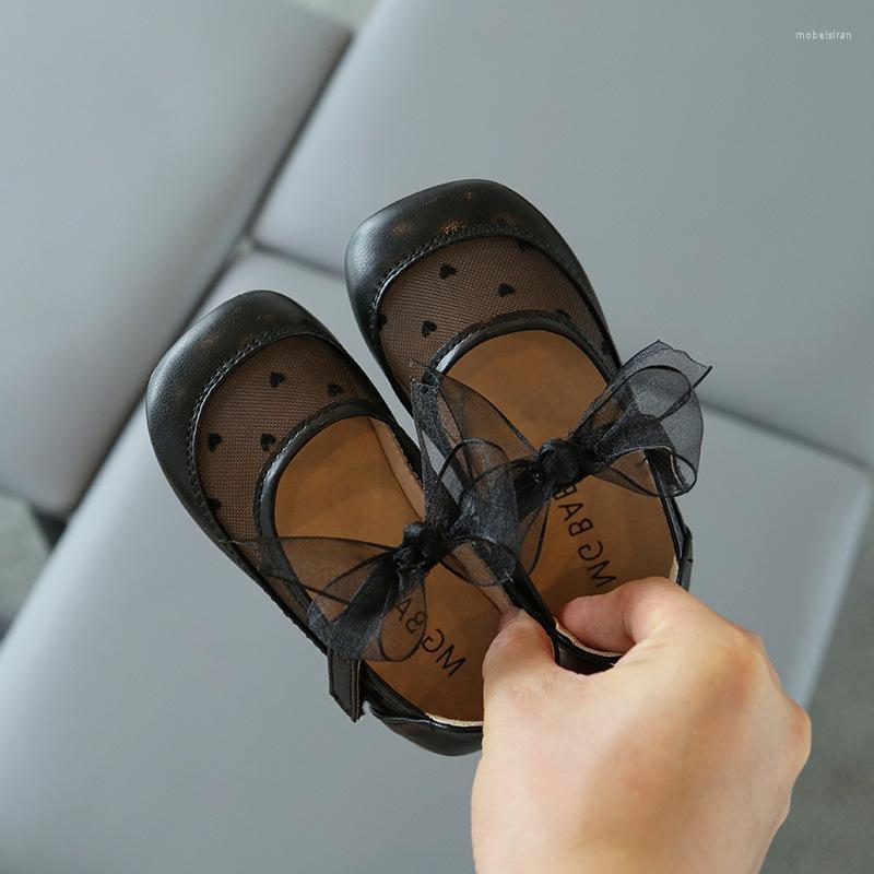 

Flat Shoes Children's Small Leather Fashion Mesh Breathable Bow Single 2022 Summer Autumn Cute Girls Princess G80, Black