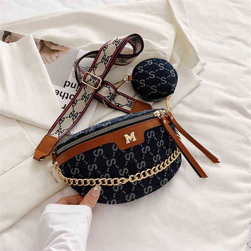 

70% OFF 2023 Designer bag Luxury Denim chest women's summer simple chain letter middle ancient wide belt Single Messenger Small, S model