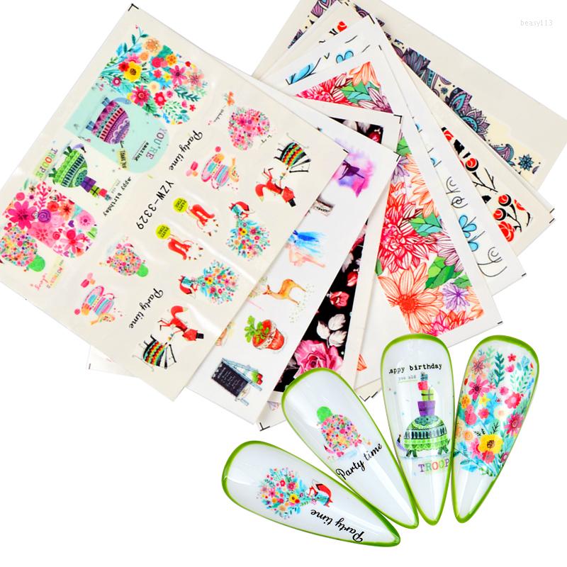 

Nail Stickers 1PC Watercolor Flower Simple Sliders Desgin Sunflower Sakura Sticker Watermark Tattoo Summer DIY Decor, Yzw-136