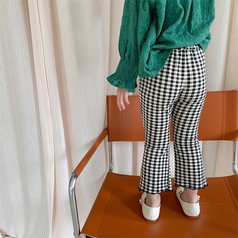 

Trousers Childrens Pants Spring and Summer Girls Slim Flared Pants Little Girls Casual Cropped Pants 2201006, Lattice