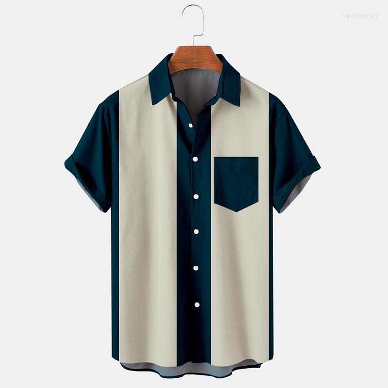 

Men's Casual Shirts Summer Men's Short-sleeved Shirt Striped Stitching Simple Top, Green