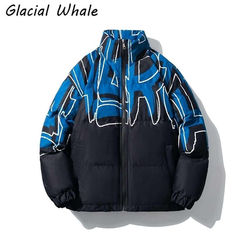 

Mens Down Parkas GlacialWhale Down Jacket Men Winter Graffiti Funny Jacket Windproof Coat Streetwear Oversized HipHop Black Jacket for Men 2201006, White