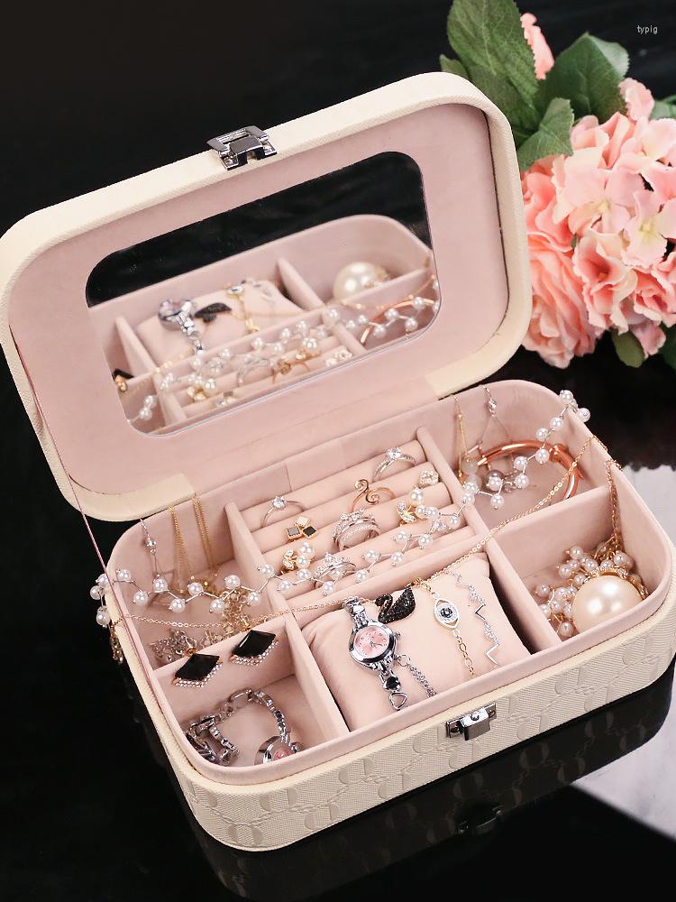 

Cosmetic Bags Simple Cute Double-Layer Jewelry Box Large-Capacity Leather Storage Large Space Rack Bag