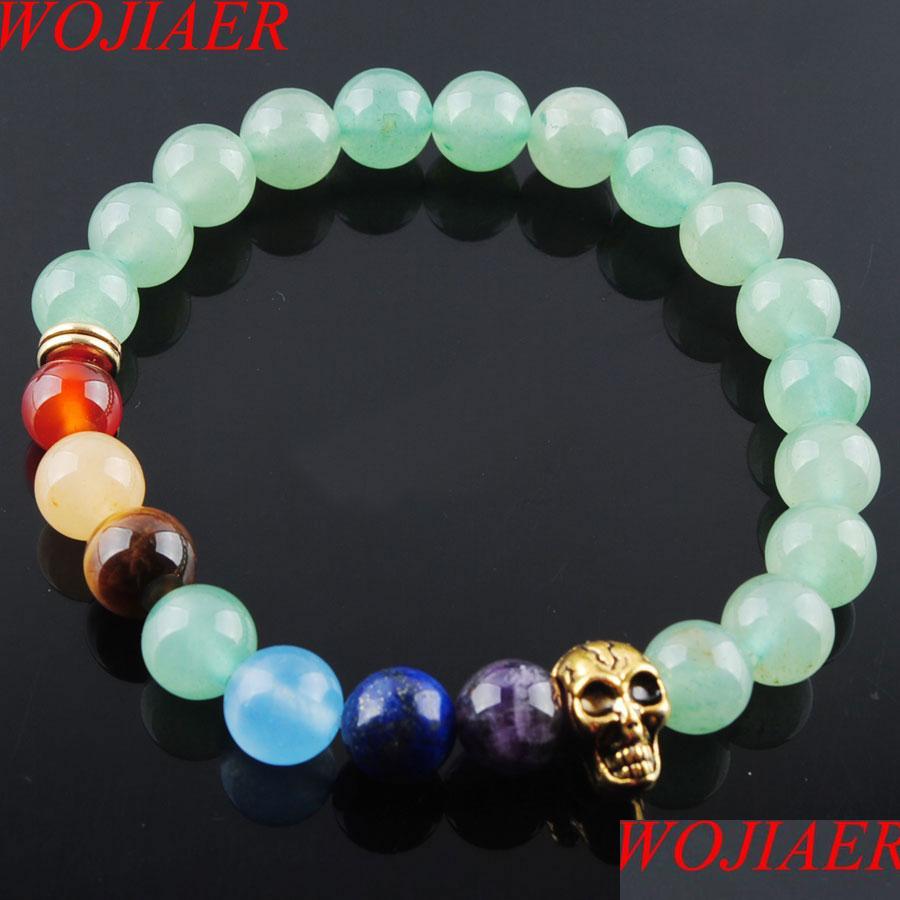

Beaded Strands 8Mm Green Aventurine Stone Round Beads Ghost Head Strands Bracelets 7 Chakra Healing Mala Meditation Praye Bdejewelry Dhwc2