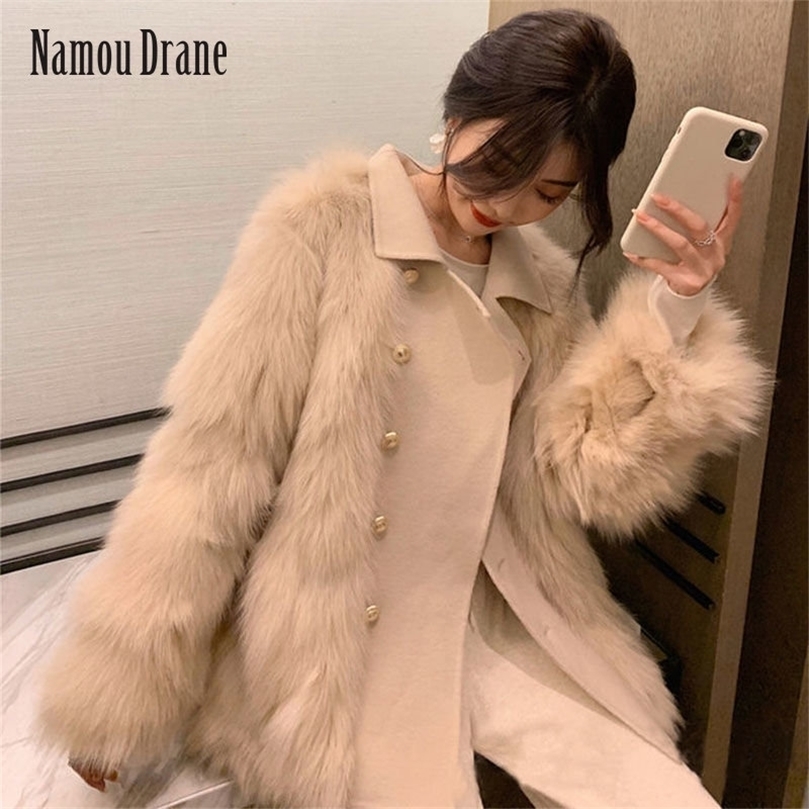 

Womens Fur Faux Namou Drane Autumn Winter Imitation Mosaic PU Leather Lapel Coat Young Tuscan Women 220930, Apricot