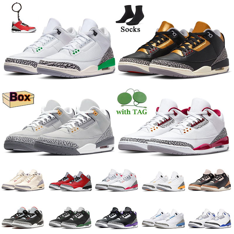 

2023 New Women Mens Jumpman 3 Basketball Shoes 3s Lucky Green Black Gold White Cement Cardinal Fire Red Racer Blue Cool Grey Neapolitan Muslin J3 Trainers Sneakers, D12 pine green 40-47