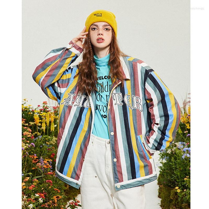 

Men's Jackets Men's Autumn Colorful Corduroy Stripes Jacket Women Men Streetwear Fashion Loose Casual Embroidery Coat Male Vintage, Stripe