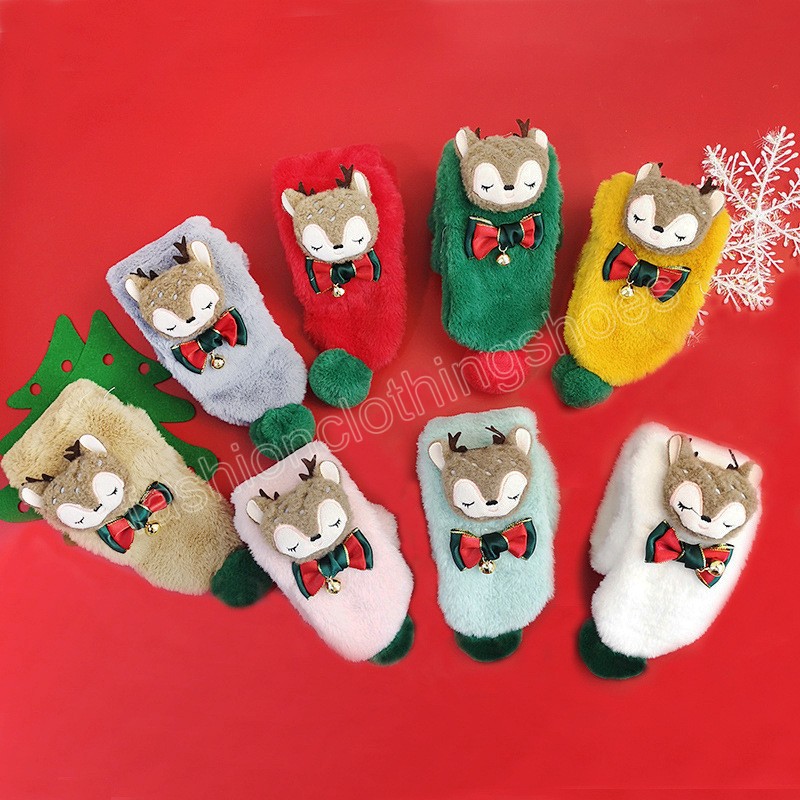 

Christmas Gift Cute Cartoon Deer Doll Kids Scarf Soft Faux Fur Pompom Neck Warmers Boys Girls Scarves