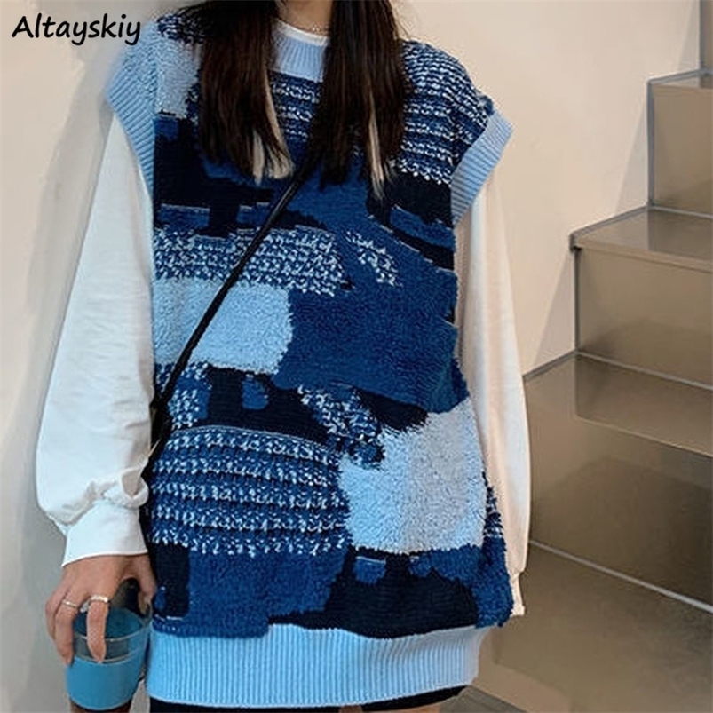 

Women' Sweaters Sweater Vest Women Hip Hop Streetwear Patchwork Knitting Chic Fashion College All-match Harajuku Y2k 90s Chandails 221006, Blue