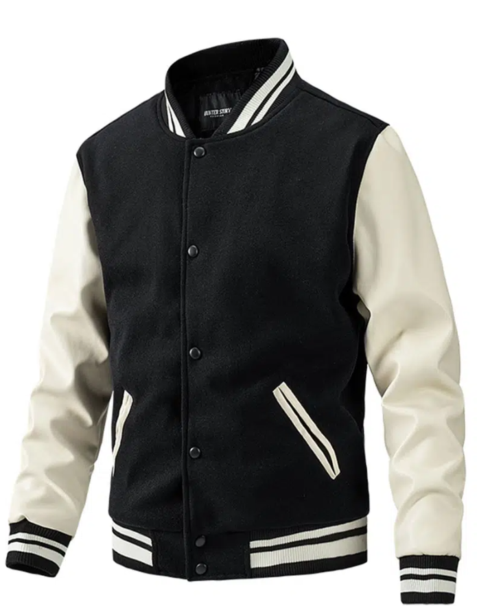 

Men's Baseball Uniform Woolen Loose Stand Collar Jacket / Regular, Black